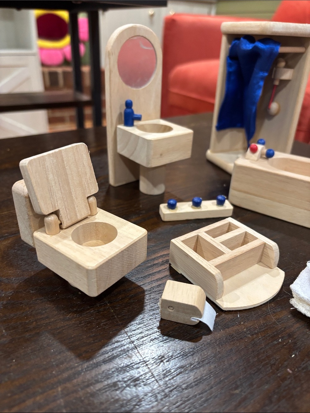 Ryan’s Room Wooden Dollhouse Bathroom Set - Natural Wood with Blue Accents - Picture 2 of 6
